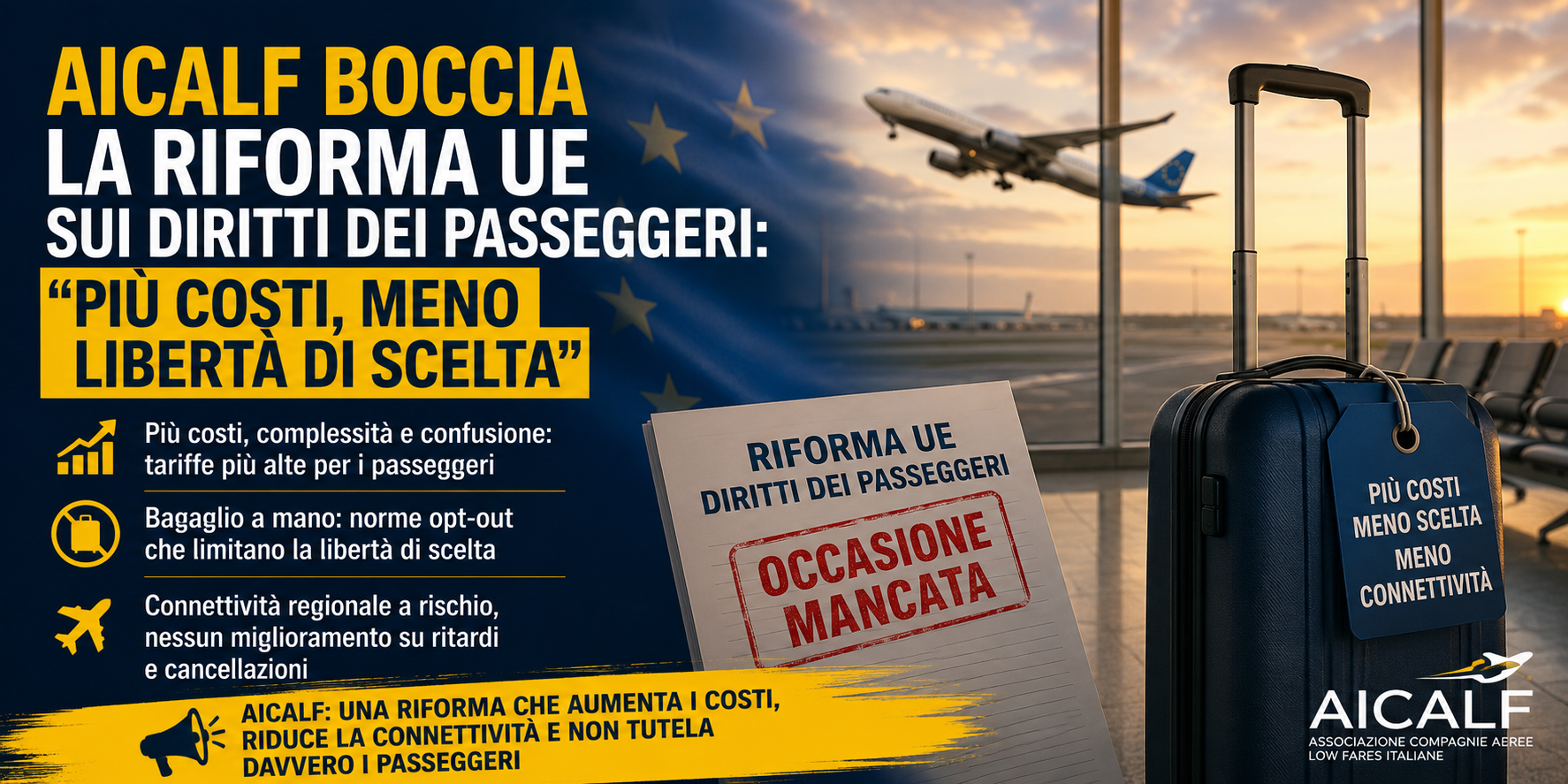 Immagine AICALF boccia la riforma UE sui diritti dei passeggeri: "Più costi, meno libertà di scelta"