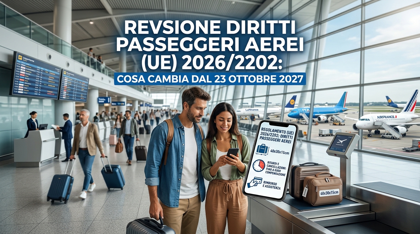Immagine di sfondo della pagina Diritti dei passeggeri aerei, le nuove regole UE: bagagli, rimborsi e compensazioni