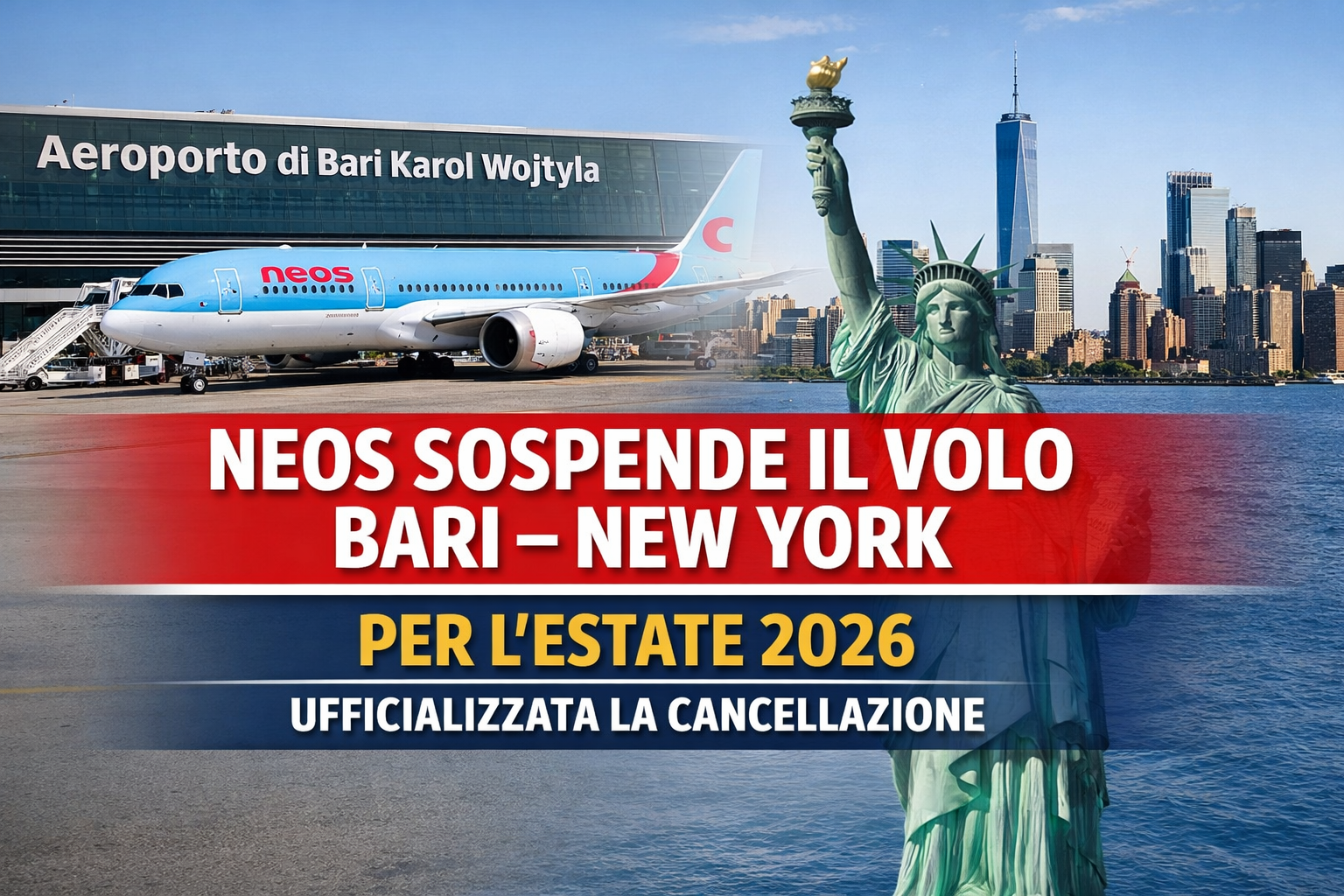 Immagine Neos sospende il Bari–New York per l’estate 2026: arriva l'ufficialità da parte della compagnia