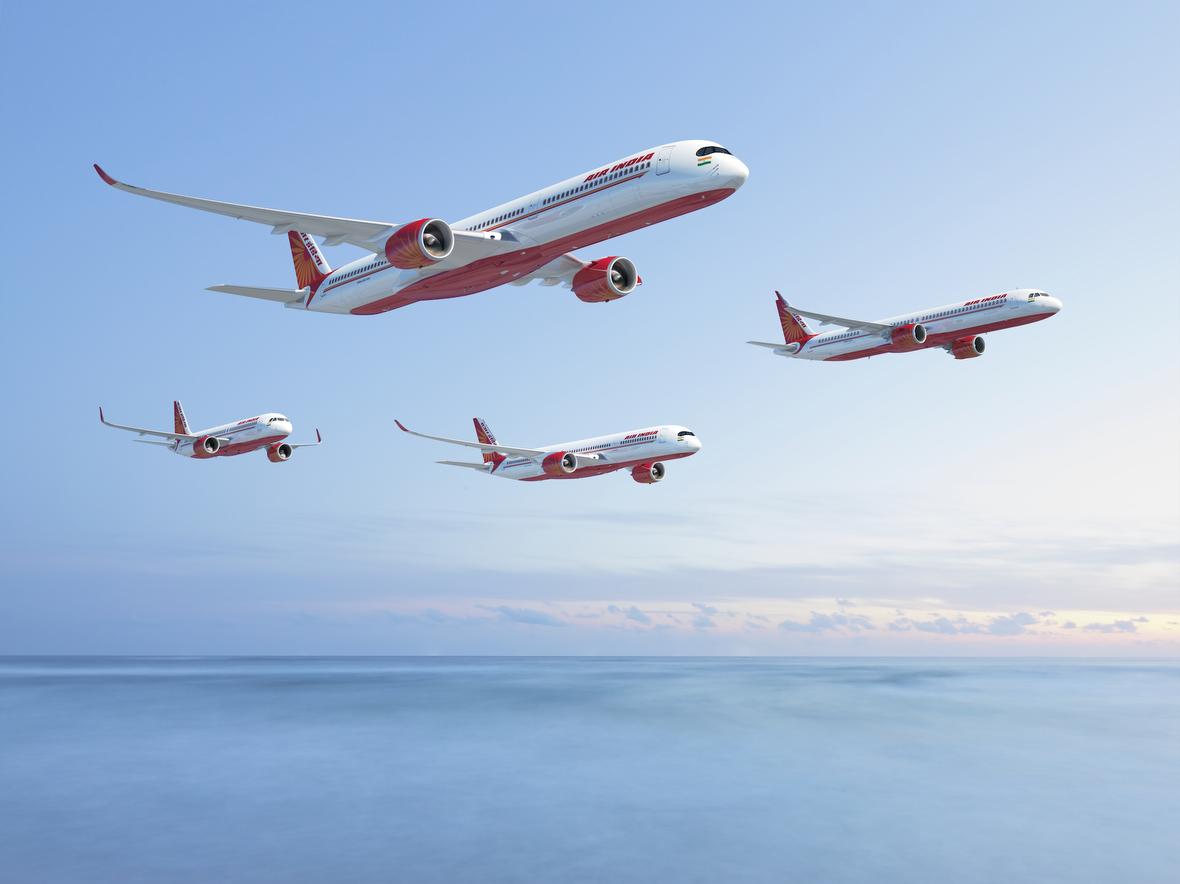 Immagine di sfondo della pagina Air India potenza la flotta con 250 Airbus