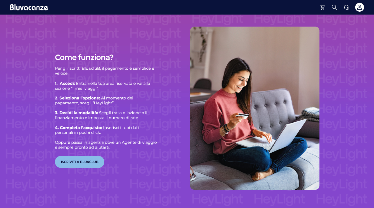 Immagine Bluvacanze potenzia i pagamenti digitali: arriva HeyLight, tra finanziamento e Buy Now Pay Later