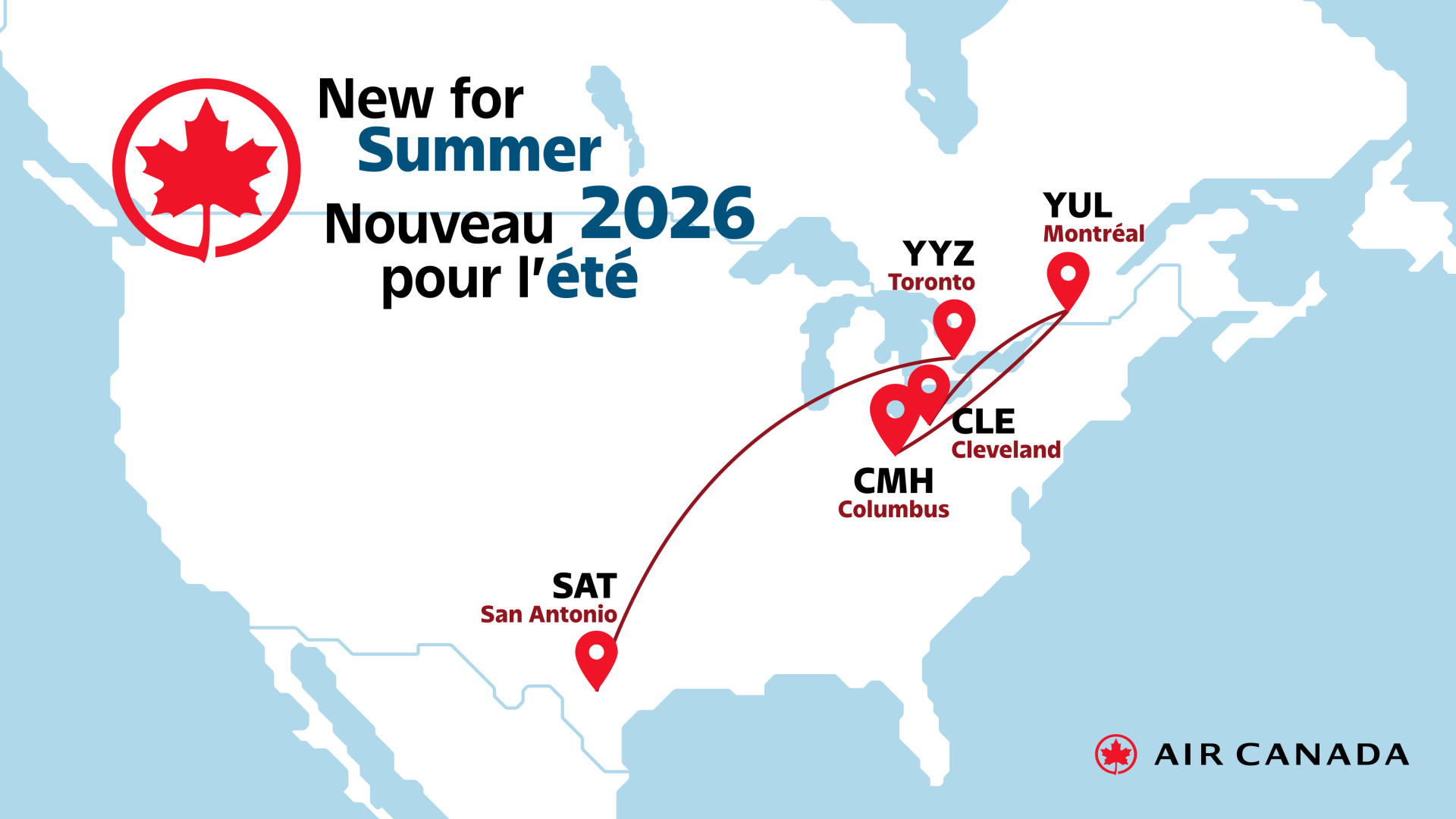 Immagine di sfondo della pagina Air Canada amplia il network: nuove rotte per San Antonio, Cleveland e Columbus