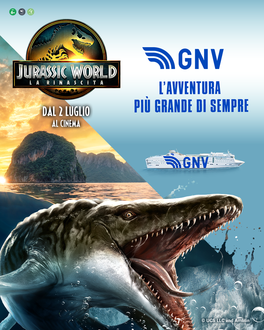 Immagine di sfondo della pagina GNV salpa nell’estate 2025 con Marino e Jurassic World: viaggio e divertimento a bordo