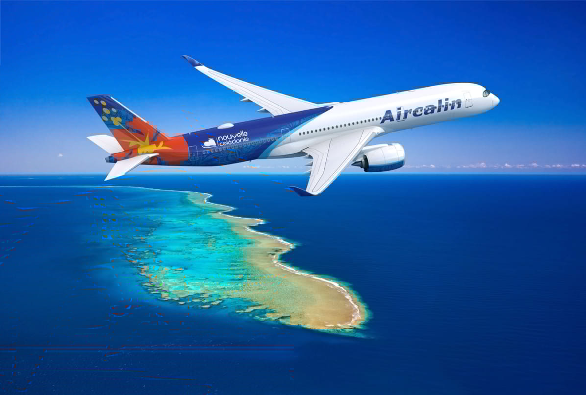 Immagine di sfondo della pagina Aircalin rivela l'ordine per l'A350