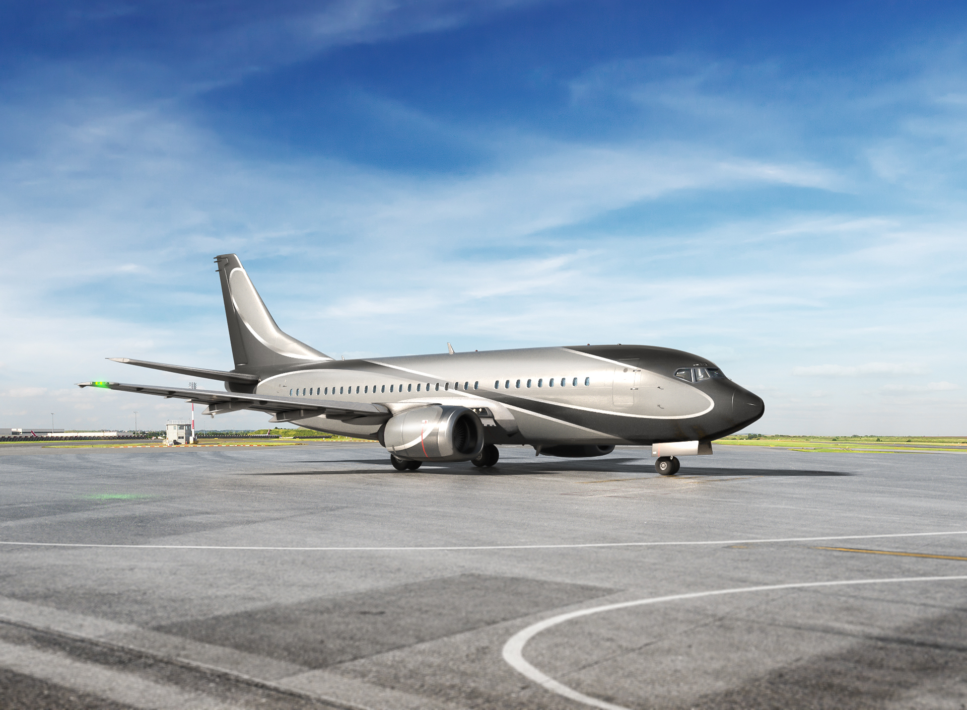 Immagine di sfondo della pagina KlasJet porta un Boeing 737 a Malpensa per i voli charter VIP