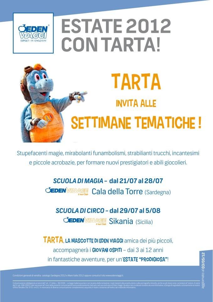 Immagine di sfondo della pagina Eden Viaggi, l’energia della mascotte Tarta Club. Le settimane tematiche 