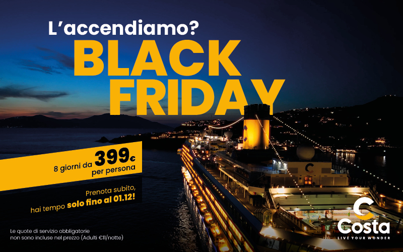 Immagine Black Friday Costa: viaggi da sogno tra Mediterraneo, Canarie e Caraibi
