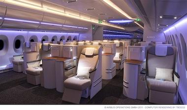 Immagine di sfondo della pagina Airbus A350: nuovi standard nello sviluppo e nel design della cabina
