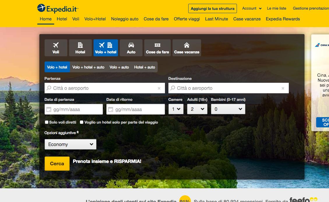 Immagine di sfondo della pagina Expedia presenta "Informazioni sugli ospiti"